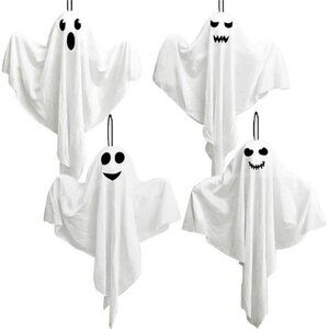 4 Pack Halloween Hanging Ghosts, 27.5" Cute Flying Ghost Decorations